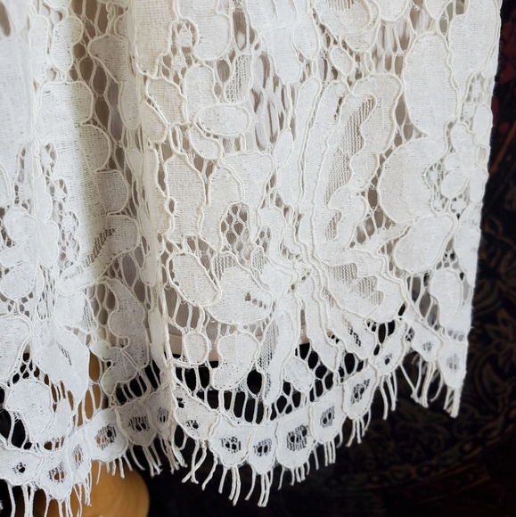 NWT Tobi Off White Lace Sleeveless Deep-V Sheer Back Mini Dress Womens Medium - Picture 10 of 15